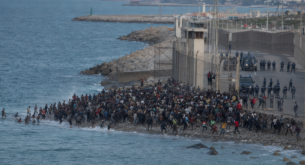 Zahlreiche Migranten an der spanischen Außengrenze bei Ceuta